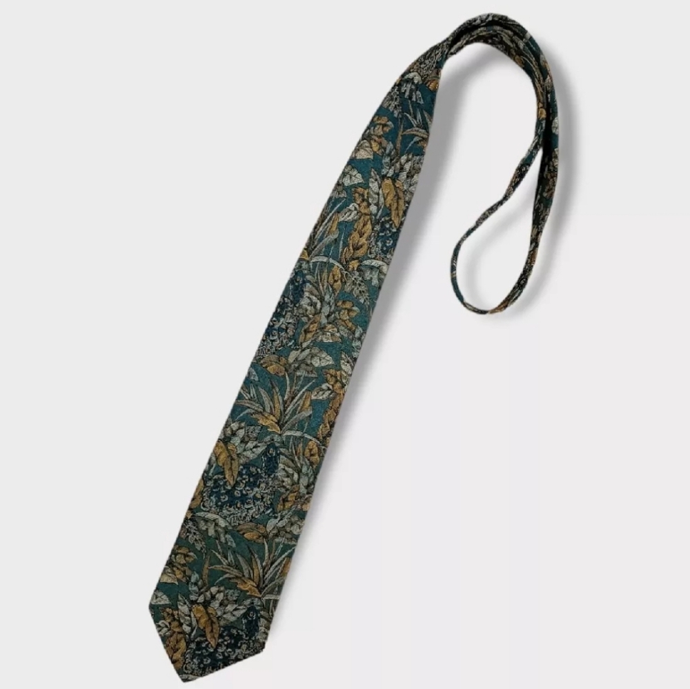 VITALIANO PANCALDI VINTAGE Green Floral Leaf Silk LUXURY Tie ITALY